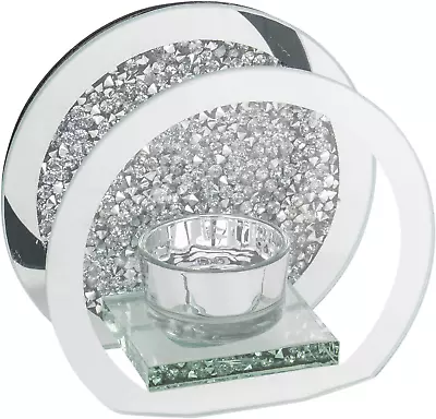 Round Crushed Diamond Tea Light Candle Holder Crystal Sparkle Bling Silver  • £14.14