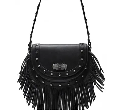 Zara Black Leather Bag Fringe Zip Tassel Clutch Bag New • £70