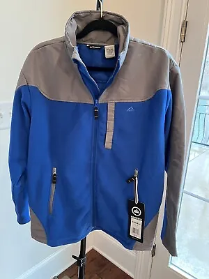 NEW Snozu Performance Jacket Men Sz M Blue Gray Soft Shell Full Zip Fleece Lined • $30.60