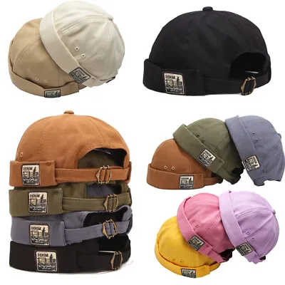 Brimless Docker Cap Hat Skullcap Sailor Rolled Cuff Retro Beanie Hats Adjust K1 • $7.90