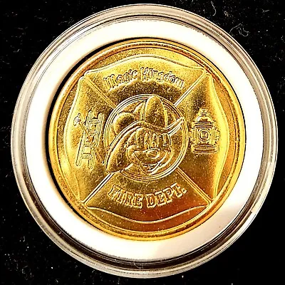 Disney Magic Kingdom Gold Fireman Mickey Coin Medallion *in Collectors Case* • $14.99