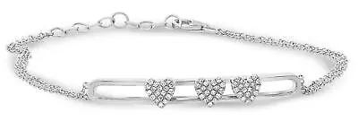 Estate .14ct Diamond 14kt White Gold 3d Sliding Triple Heart Love Fun Bracelet • $1683