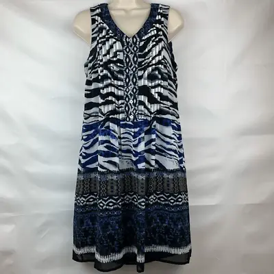 Rabbit Rabbit V-neck Blue & Black Print Dress • $14