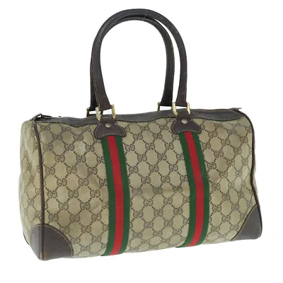 GUCCI GG Supreme Web Sherry Line Boston Bag Vintage Beige Red Green Auth 63691 • $180