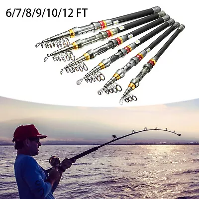 Carbon Fiber Telescopic Fishing Rod 6FT-12FT Travel Sea Fishing Rod Pole Tool UK • £12.88