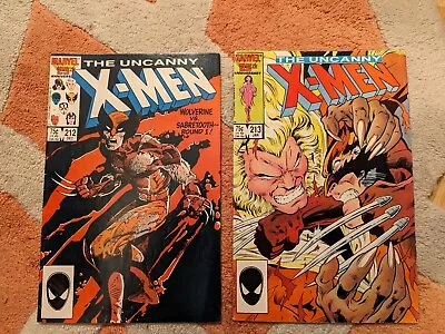Lot Of 2 Uncanny X-Men Comics - #212 & #213 - Vol. 1 - 1986 - Sabertooth • $26.95