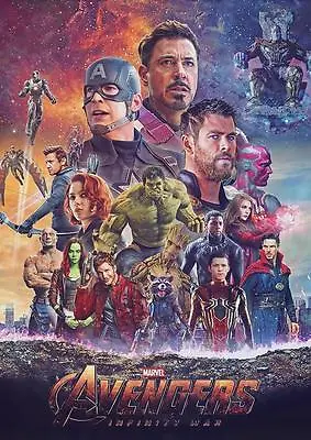 THE AVENGERS INFINITY WAR POSTER Iron Man Hulk Captain America Spiderman A3 A4 • £6.97