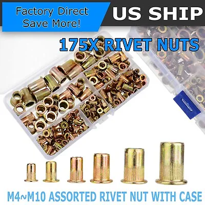 175PC Rivet Nut Kit Mixed Zinc Steel Rivnut Insert Nutsert Threaded Set M3-M12 • $13.95