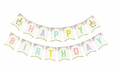 $6.95 • Buy Flower Unicorn Happy Birthday Banner Party Decoration Supplies