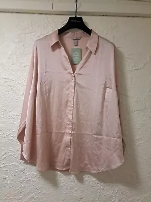 Ladies H&M Pink Silky Button Down Blouse Long Sleeve BRAND NEW WITH TAG Size XXL • $15.45