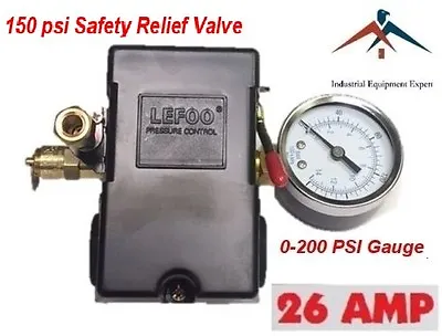$27.89 • Buy Air Compressor Pressure Switch Set 4 Port 95-125 PSI W/ S Gauge W/ Safety Valve