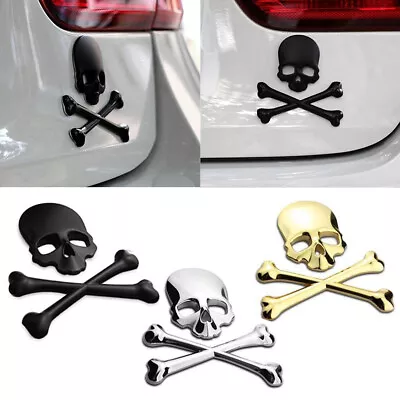 $6.60 • Buy 1x Metal Chrome 3D Skull Bone Logo Badge Car Decal Sticker Decor Accessories