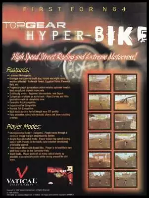 Top Gear Hyper Bike 1999 Nintendo-print Ad /mini-poster-Game Roomman Cave Decor • $14.97