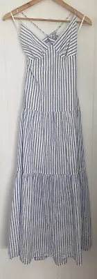 PEARL & SEA Ladies Linen Blend Tiered Striped Maxi Tie Up Back Dress Size 12 • $40