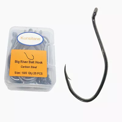 25 - 50Pcs Catfish Hooks Offset Big River Sharpened Carbon Steel Circle Fishhook • $15.99