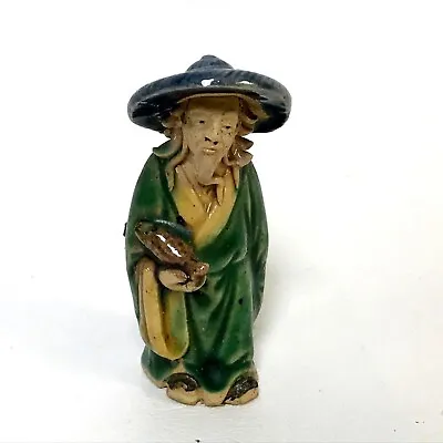 Vintage Chinese Mud Man Figure Of Scholar 3  Carrying Fish • $35