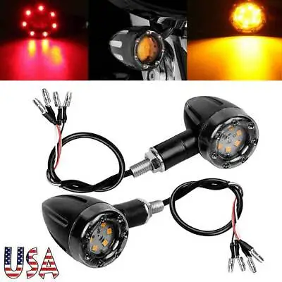 2x Mini Motorcycle LED Bullet Turn Signal Blinker Light Red Brake Tail Lamp 12V • $9.95