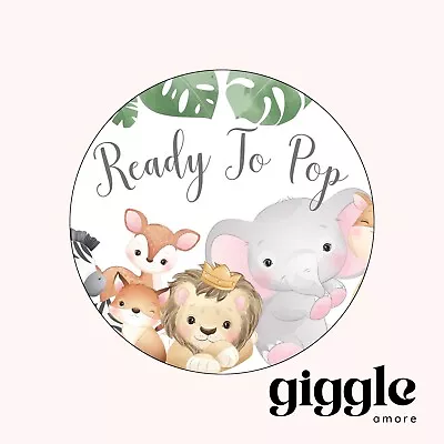 48 Ready To Pop Round Baby Shower Stickers Jungle Thank You For Coming Party • £4.49