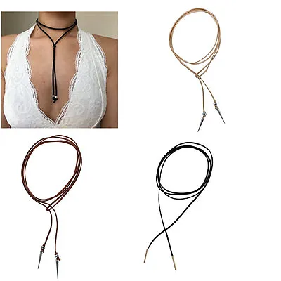 Retro Women Jewelry Gothic Black Velvet Choker Necklace Long Chain Leaf Pendant • $6.99