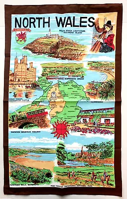 £3.95 • Buy NEW Vintage NORTH WALES Souvenir Gift Cotton TEA TOWEL -  Welsh Map -  Landmarks