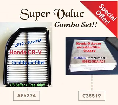 Combo Set For HONDA CRV 2012-14 CR-V Premium Engine & Cabin Air Filter 6274 19 • $18.39