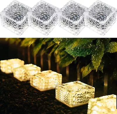 Solar Powered Garden Glass Ice Cube Garden Path Patio Light Brick Lights Decor • £23.97