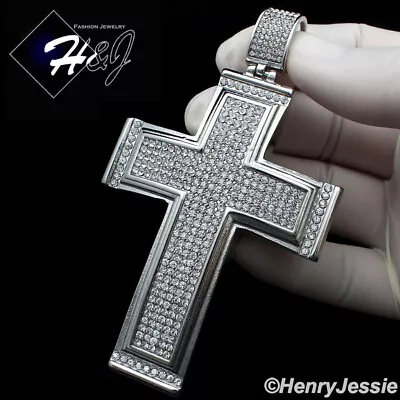 Men Stainless Steel Icy Bling Cubic Zirconia Silver Oversize Cross Pendant*ip20 • $29.99