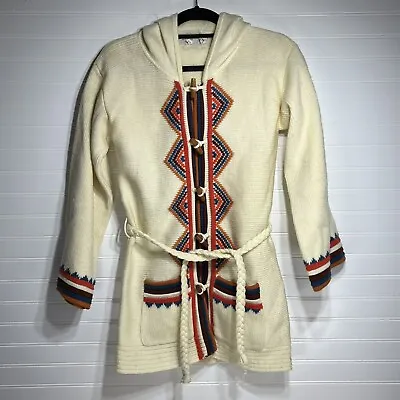 VTG Erika Womens Sweater Native Print Hooded Cardigan Acrylic - See Measurements • $22.50