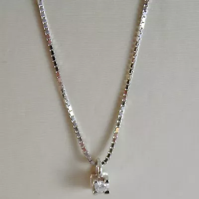 18k White Gold Mini Necklace With Diamond 0.01 Ct Venetian Chain Made In Italy  • $225.60