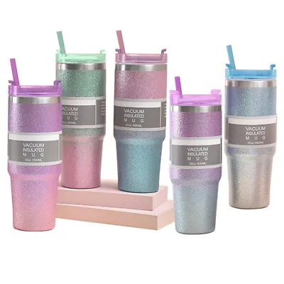 $13.90 • Buy 30 Oz Tumbler Straw Lid Insulated Stainless Steel Water Bottle Coffee Mug Travel