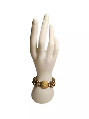 Vtg 1960s Estate Signed Monet Bracelet Goldtone Textured Beads Statement Runway • $24