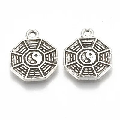 Tibetan Silver Yin Yang Bagua Pakua Feng Shui Charms Pendants 12mm 10pcs C402 • £2.49