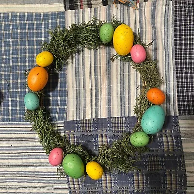 Handcrafted Easter Egg Wreath Green Moss & Bright Pastel Colored Eggs • $15