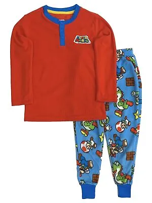 Super Mario Boys Red & Blue Waffle Fleece Gamer Pajamas Sleep Set • $26.99