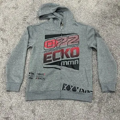 Ecko Unltd Hoodie Adult Medium M Gray MMA Full Zip Double Sided Lettering Jacket • $24.95