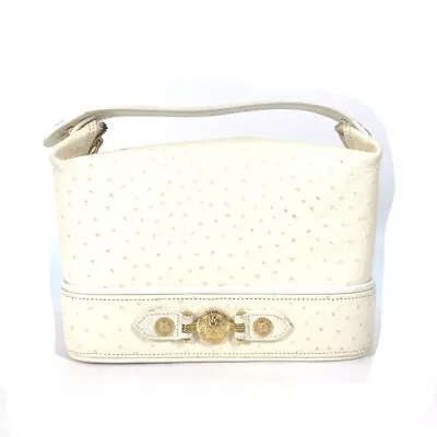 VERSACE Vintage Bag Sunburst Vanity Bag Hand Bag Embossed Leather White • $205.47