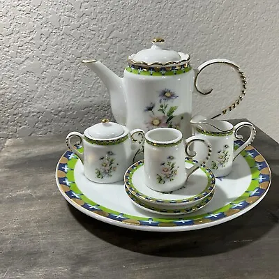9-Piece Mini Porcelain Tea Set Floral Gold Trim • $45