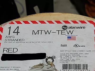 Alan Wire #14awg 41x30 Stranded MTW/TEW/AWM Hook-Up/Lead Wire Red /100ft • $29.99