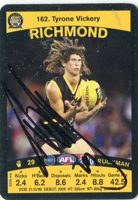$7.50 • Buy AFL Teamcoach 2010 #162 Richmond Tyrone Vickery Autographed Card