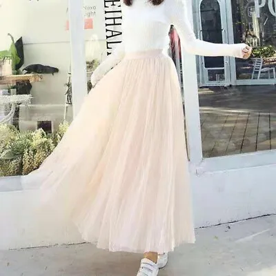 £11.75 • Buy Lady Women High Waist Elastic Mesh Tulle Tutu Sheer Net Pleated Maxi Long Skirts