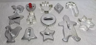 Lot 13 Vintage Aluminum Metal Cookie Biscuit Cutters With Handles UNIQUE Shapes • $15