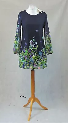 Yumi Navy Floral & Butterfly Print Tunic Dress UK 12 CR024 DD 17 • £31.99