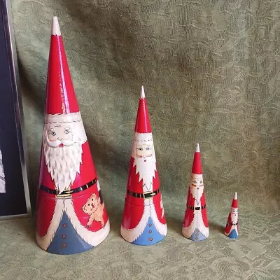 VTG Midwest Importers Wooden SANTA Nesting DOLLS Cones CHRISTMAS Decoration • $19.99