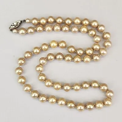 Pearl Beaded Necklace Vtg Gold Color Knotted Sterling Silver Fishhook 23.5  • $63.75