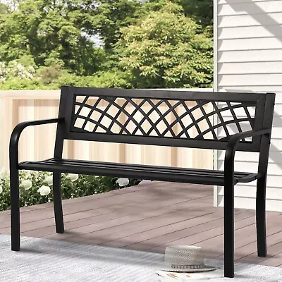 Outdoor Metal Patio Bench Porch Park Bench Cast Iron Sturdy Steel Garden Bench • $83.99