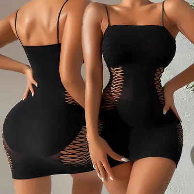 Sexy Women's Hollow Out Mesh See-Through Mini Dress Bodycon Party Club Nightwear • $1.41