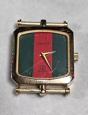 Vintage Gucci 25mm Square Quartz Women's Watch Red Green Stripe Dial Swiss Made • $97.49