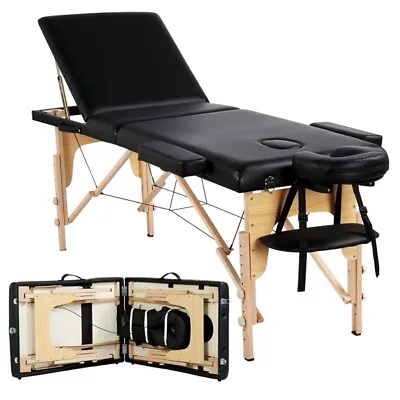 84  L Massage Table 3 Fold Adjustable Portable Facial Spa Salon Bed Tattoo Black • $108.99