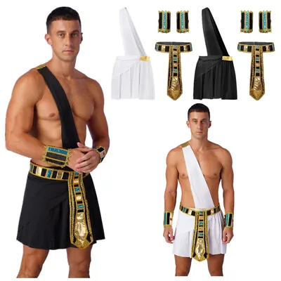 Adult Men's Halloween Cosplay Pharaoh Costume Egyptian Toga Fancy Dress Outfit • £20.41