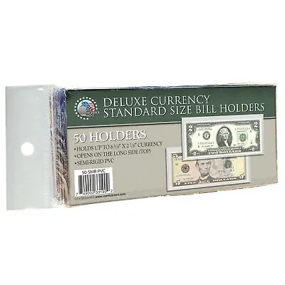 50 CURRENCY DELUXE HOLDERS Semi Rigid Vinyl For Banknotes Money Dollar Bill • $15.98